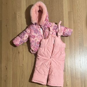 Carter's Pink and Purple Floral Puffer Jacket and Overalls